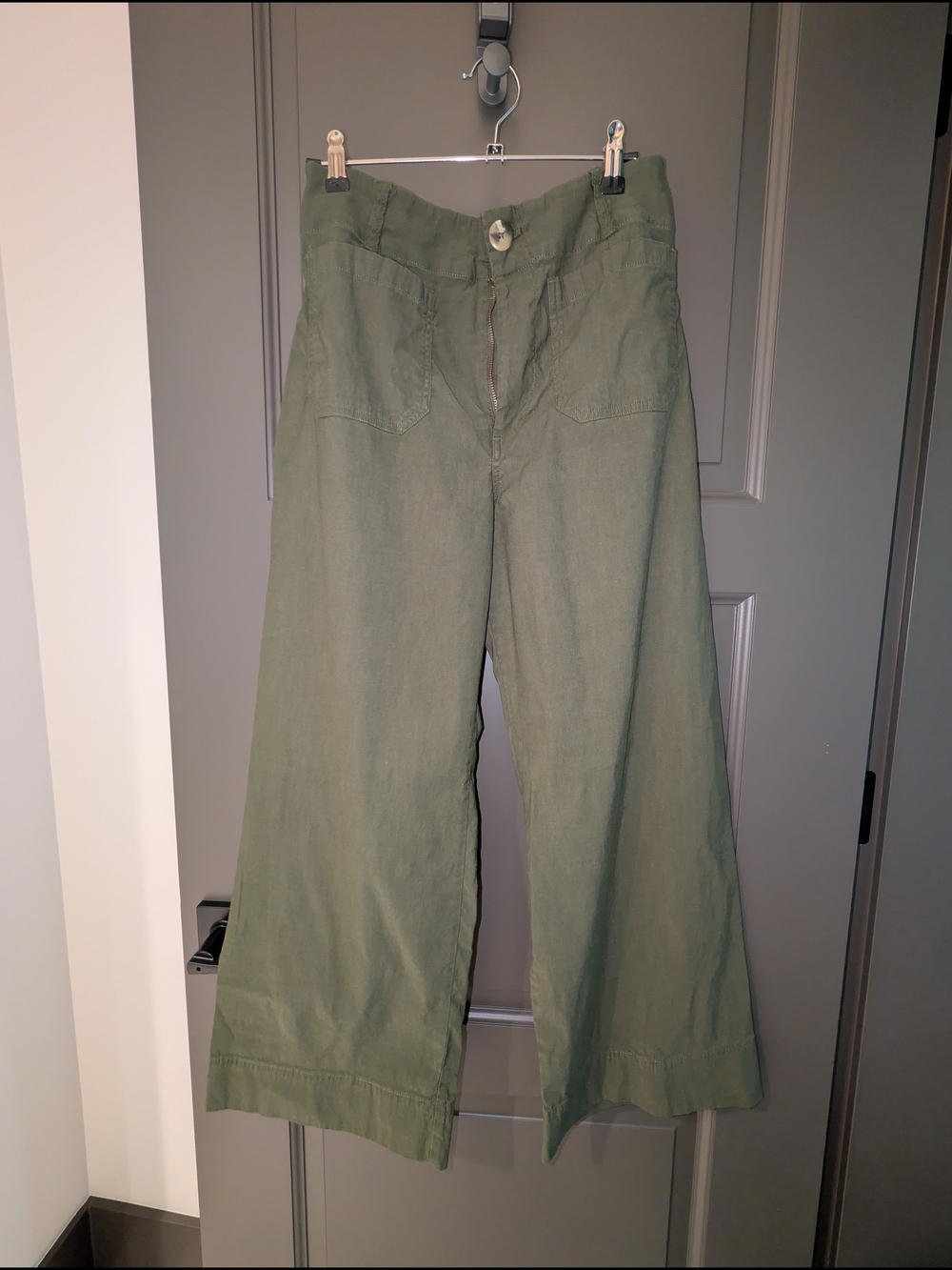 Anthropologie Olive Green Wide-Leg Cropped Pants